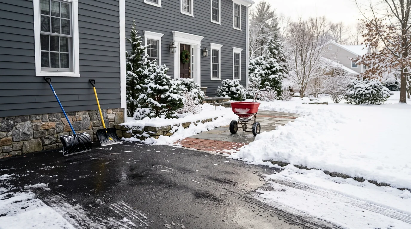 Snow removal equipment clearing a residential driveway